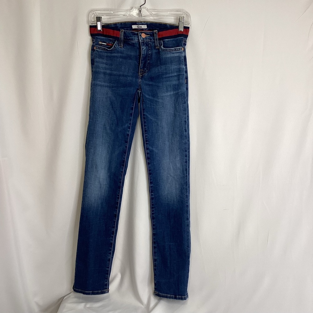 Tommy Hilfiger Straight Smart 100 Jeans Size 00 Y2K High Rise Red Waistband Deta